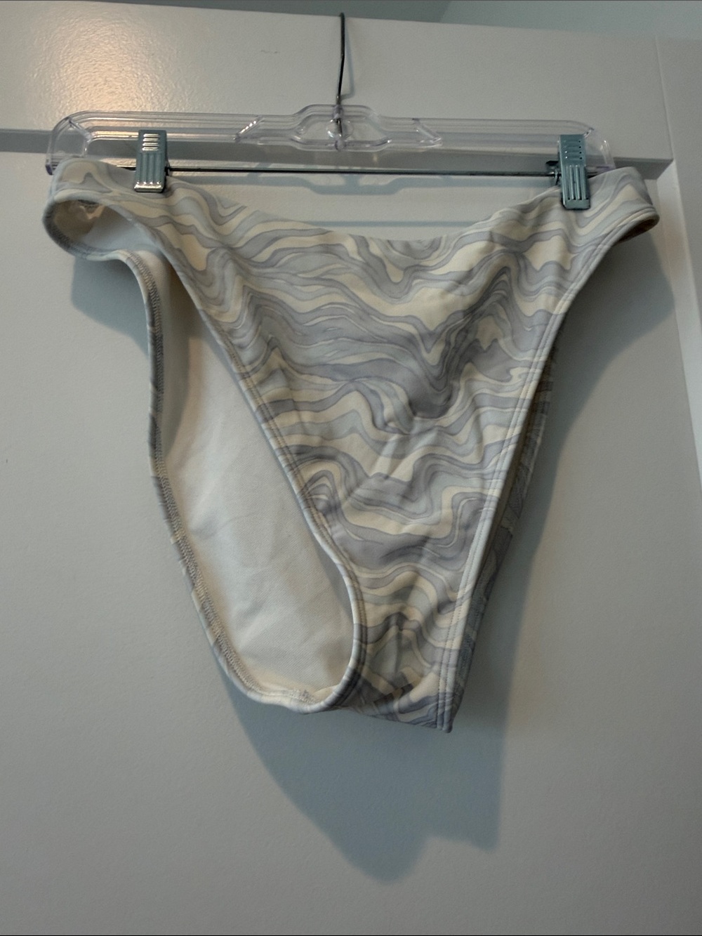 Abercrombie & Fitch Marble-Print High-Cut Bikini Bottoms in Cream and Gray